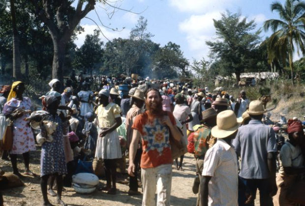 Michael Cook in Haiti in crowd
